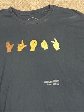 Cloak men’s Black Short Sleeve Graphic Tee with Multicolor Hand Icons